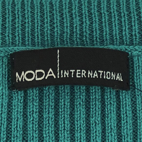 MODA International 100% Cotton Teal V-Neck Long Sleeve Ribbed Sweater Size M - Picture 4 of 10